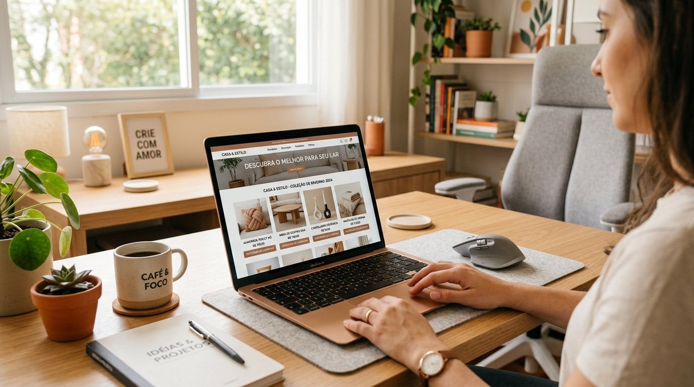Notebook exibindo uma vitrine de produtos de afiliados criada no WordPress