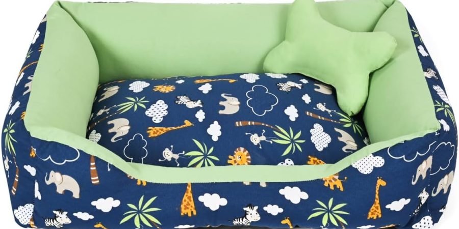 Cama para Cachorro Médio 60X50 Com Zíper Estampa Safari Marinho Com Verde