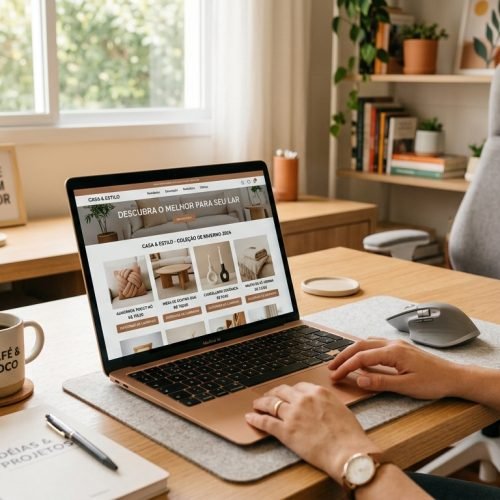 Notebook exibindo uma vitrine de produtos de afiliados criada no WordPress